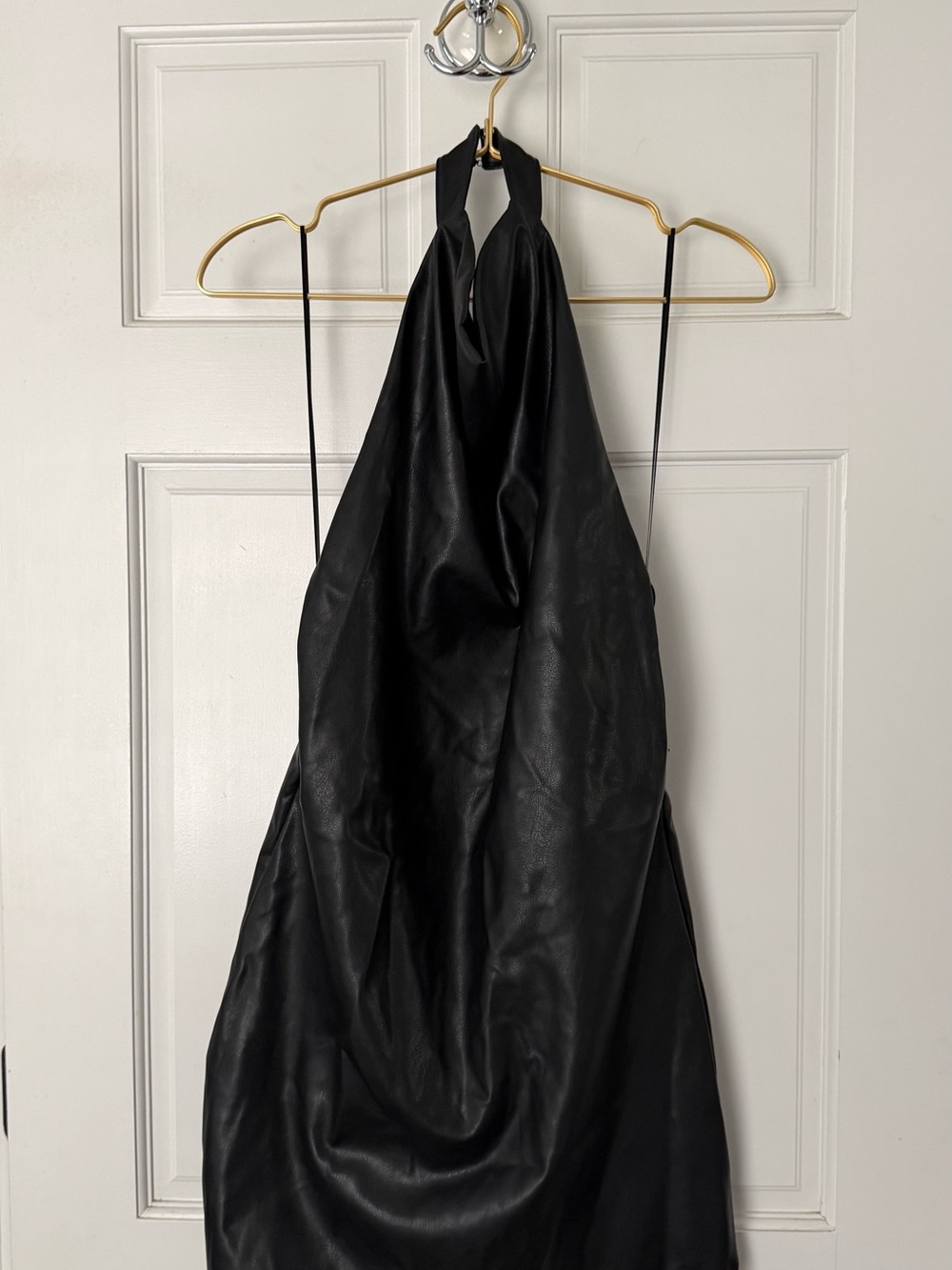 Zara Black Halter Mini Leather Dress Size Large
